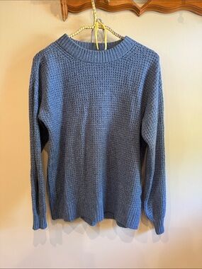 American Eagle Outfitters Woman’s Blue Waffle-Knit Crewneck Sweater